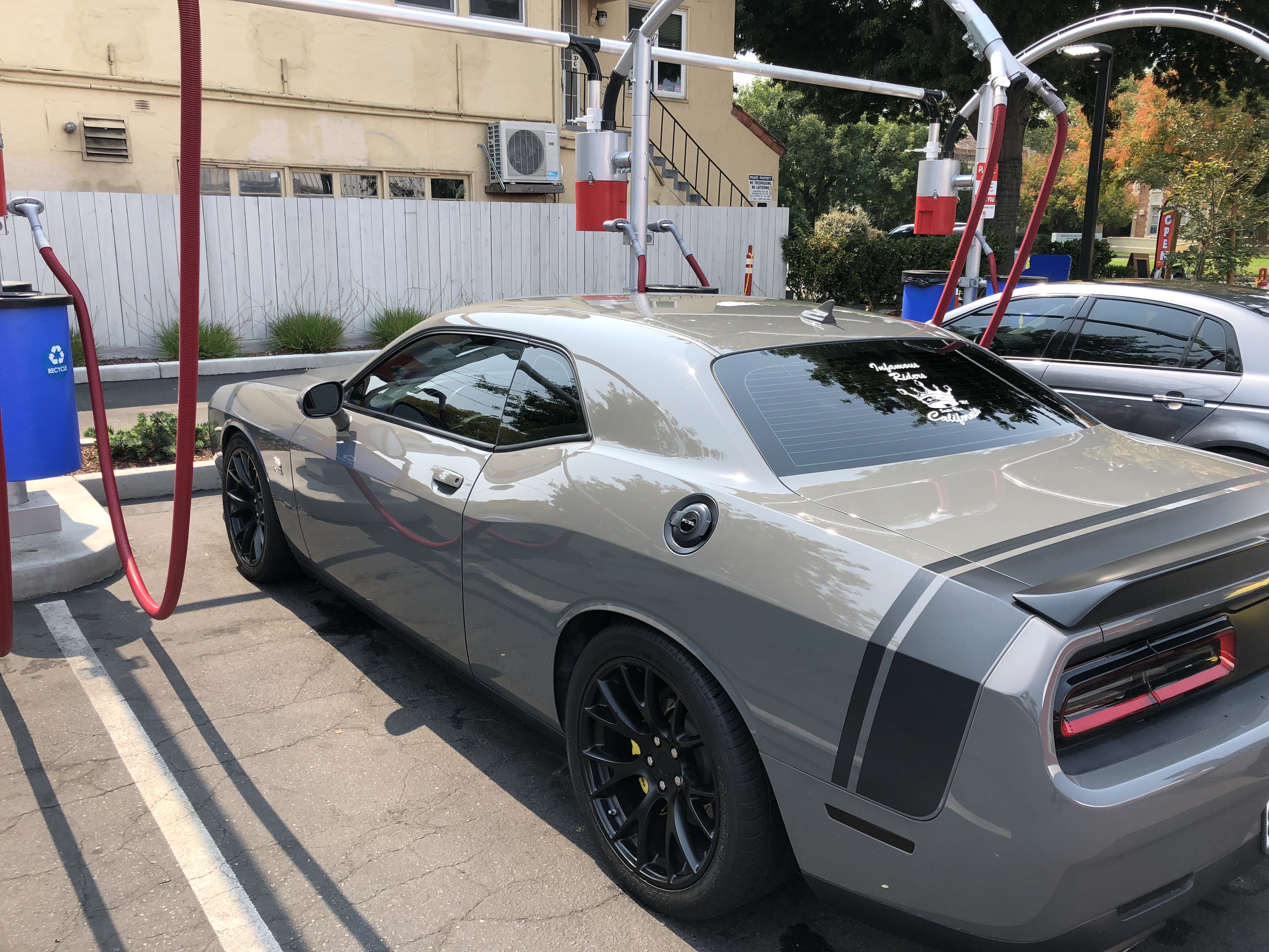 Gray muscle car freshly washed